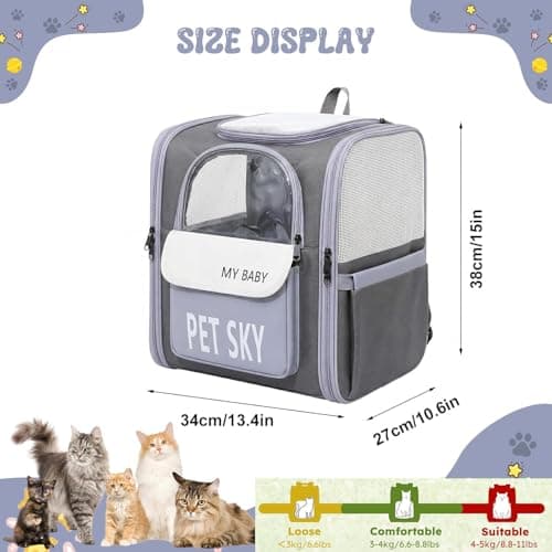 Cat Carrier Backpack, Breathable Pet Backpack for Cat & Small Dog 7 Kg, Foldable Cat Rucksack with Front Zipper Storage & Inner Safety Lead — view 2