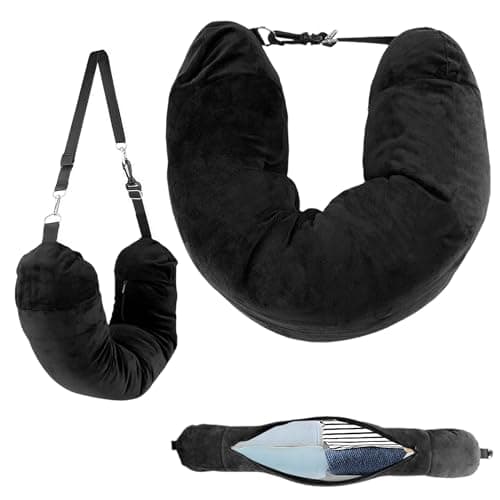 HAVIRI Fillable Travel Pillow, Portable Empty Neck Pillow Stuffable for Travel with Adjustable Straps, Soft Airplane Pillows Stuffable for Essentials Extra Luggage, Travel Essentials (Black)