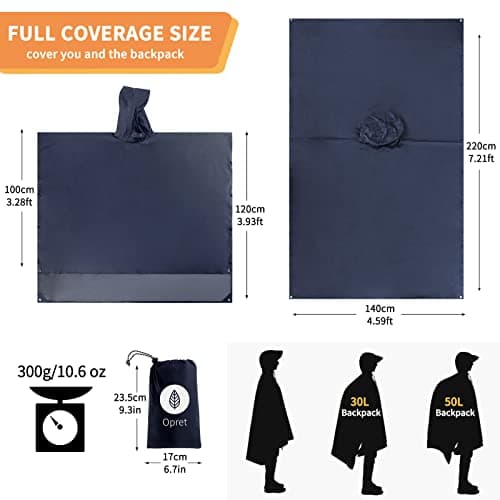 Opret Rain Poncho for Adults Navy, Raincoat 3-in-1 with Hood — view 4