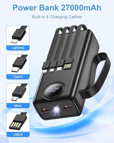 27000mAh Power Bank Fast Charging,22.5W Portable Charger Built-in Cables — view 2