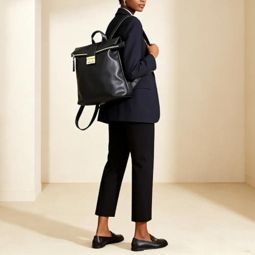 LA DEARCHUU Leather Rucksack Women Men, Black Leather Backpack Handbags Multi-Pocket Durable Comfortable Flap Over Travel Soft Daily Backpack Daypack with Snap Closure — view 6