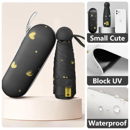 HUANYO Heart Pattern Umbrella - Windproof Compact Folding Umbrella with Auto Open & Close, Portable Travel Umbrella for Women & Men, (Love Black) — view 3