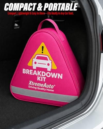 Xtremeauto Car Breakdown Emergency Kit – Roadside Car Safety Kit with Warning Triangle, Hi-Vis Vest, Tow Rope, Jumper Leads, First Aid Kit & Storage Case – Essential Car Kit for UK & Europe (Pink) — view 5