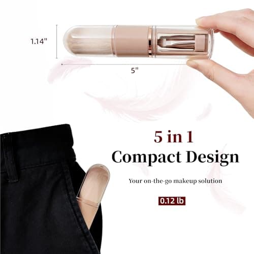 Retractable Powder Makeup Brush with Lip Brush, 5-in-1 Portable Travel Makeup Brushes, Extensible Lip Brush & Powder Foundation Blusher Face Brush for Liquid Cream Powder Cosmetic Multi-task — view 3