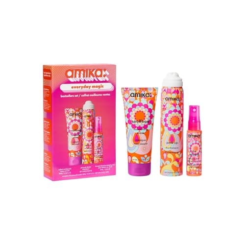 amika everyday magic bestsellers set - includes travel size soulfood nourishing hair mask, perk up talc-free dry shampoo spray + the wizard silicone-free detangling primer (3 pieces)
