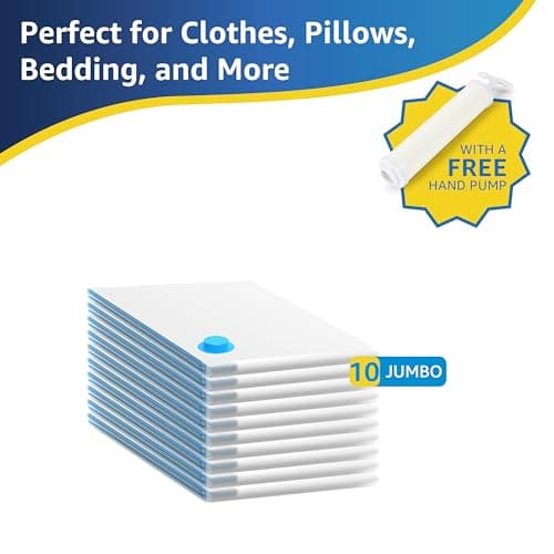 Vacuum Storage Bags for Clothes, Bedding, Duvets and Blankets, Heavy-Duty Space Saver Compression Bags with Airtight Double-Zip Seal, Leak-Proof Reusable Design, Hand Pump Included (10 Jumbo-100x70cm) — view 3