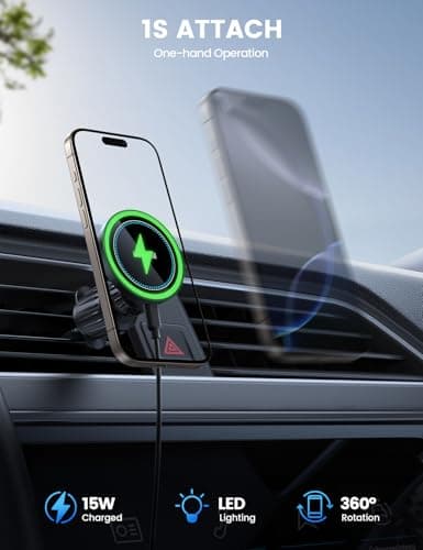 Lamicall for Magsafe Car Mount Charger - [15W Top Charging] Magnetic Wireless Car Charger with 20x N52 Magnets, Hands Free Air Vent Phone Holder Cradle for iPhone 17 16 15 14 13 12 Series - Black — view 4