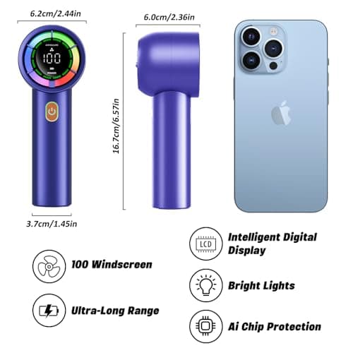 wokdsbl Rechargeable Hand Held Fan 3000mAh Mini Personal Fan Blue — view 2