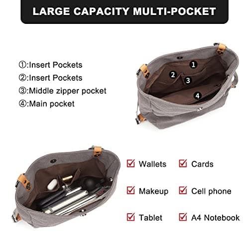 Women Backpack Canvas Shoulder Bag Anti-Theft Travel Rucksack Convertible 3 in 1 Crossbody Bag Vintage Fashion Backpack Women Ladies Handbag College Daypack (Grey) — view 4