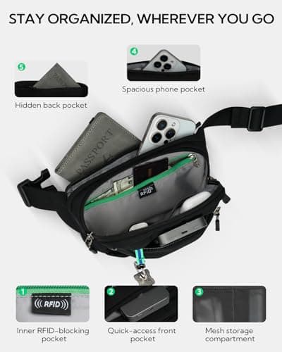 Waterfly Bum Bag Fanny Pack: Small Waist Bumbag with RFID Blocking Black — view 5