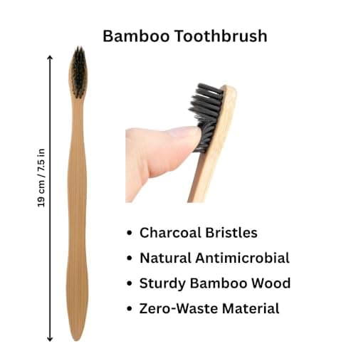 Bamboo Wooden Oral Hygiene Kit – Eco Friendly Biodegradable Organic Dental Kit with 2 x Bamboo Toothbrushes, Tongue Cleaners, Dental Floss & Linen Storage Bag – Travel Kit & Gift Set — view 4