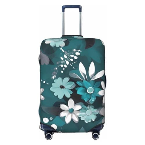 NBSKSDLK Travel Luggage Cover Teal Grey and White Floral Suitcase Protector Anti-Scratch Washable Baggage Covers Elastic Suitcase Cover Tsa Approved Baggage Protector Fit 18-32 Inch Luggage, Black