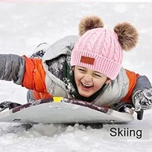 SSKHE 3Pcs Kids Winter Warm Beanie Hat Scarf Gloves Set for 1-5 Years Old Boys Girls. Winter Accessories Sets for Children Outdoor Sports, Knit Thick Warm Fleece Lined Thermal Sets (Pink2) — view 6