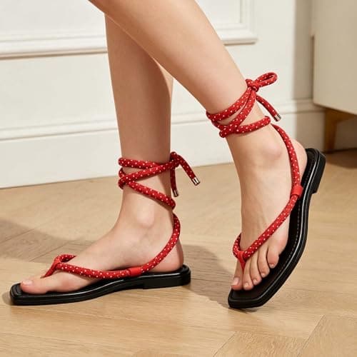 Lightweight Summer Sandals For With Rope Straps Casual Sandal Style Weave Flat Sandals For Hot Weather (Red, 3.5) — view 3