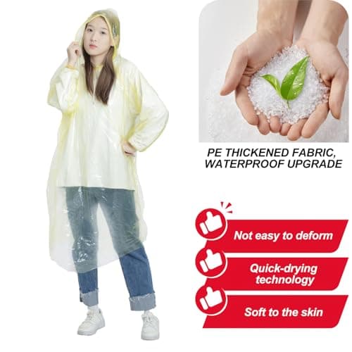 WUBAYI 7 Pack Adult Disposable Rain Poncho Heavy-Duty PE Material, Adjustable Drawstring Hood & Elastic Sleeves, Waterproof Emergency Reusable Plastic Ponchos for Travel, Camping, Hiking, Festivals — view 4