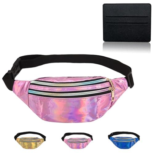 BAIYSFFG Metallic Fanny Pack Fashionable Waist Bag Waterproof Belt Bags Unisex Fashion Waist Casual Travel Bum Bag with 3 Zipper Pockets for Women Men Sports Running Hiking Jogging (Purple)