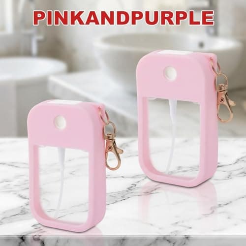 2pcs Silicone Case Compatible with Touchland Hand Sanitizer Spray, Thickened Hand Sanitiser Holder with Keychain for 1 Fl Oz / 30ml Portable Mist Bottle, Travel Accessories for Bags & Purses (Pink) — view 3