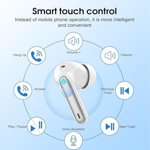 Csasan Wireless Earbuds, Bluetooth 5.3 Headphones In Ear with 4 ENC Noise Cancelling Mic, 2026 Mini Deep Bass Stereo Ear Buds, 40H Playtime Bluetooth Earphones, IP7 Waterproof Earbuds, White — view 6