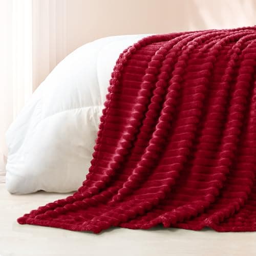 Exclusivo Mezcla Soft Striped Fleece Blanket, Deep Red Sofa Bed Throw — view 6