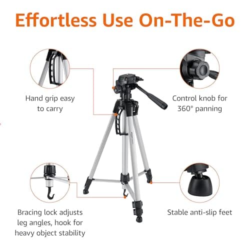 Amazon Basics 152cm/60inch Camera Tripod, Lightweight, with Bag, Adjustable Height, for DSLR Cameras, Black — view 3