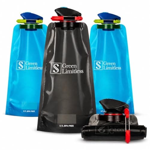 Foldable Water Bottles Set of 4 (2 Blue, 2 Black) – Collapsible, BPA Free, Leakproof, Lightweight Travel Bottles for Hiking, Gym & Everyday Use
