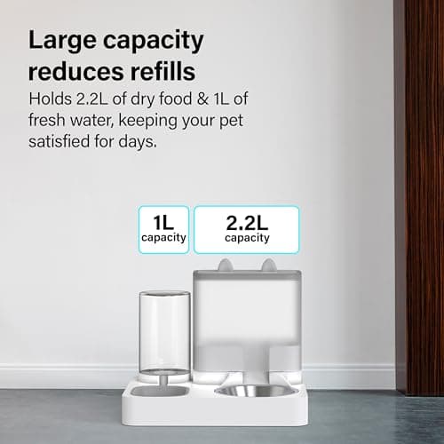 2 in 1 Automatic Pet Feeder, Food and Water Dispenser, for Small Cats And Dogs, 2.2L Food Feeder 1L Water Dispenser Gravity Dispenser Station for Home Travel Dark Grey — view 5