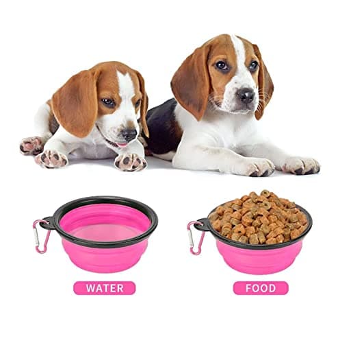 Collapsible Dog Bowl,Collapsible Dog Water Bowls for Cats Dogs, Portable Pet Feeding Watering Dish,Portable Dog Water Food Bowl with Carabiner (Medium(650ML), Pink) — view 5