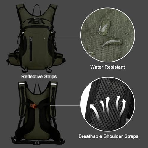 Outplea 15L Bike Backpack for MTB Motorcycle, Reflective Cycling Backpack Fits Hydration System, Hiking Rucksack for Outdoor, Green — view 3