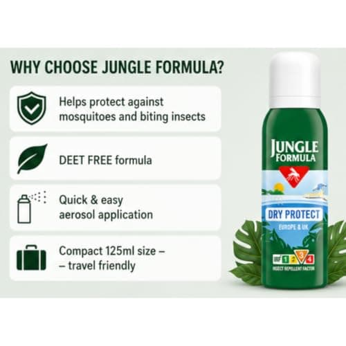 Jungle Formula Dry Protect Insect Repellent Spray Twin Pack 2 x 125ml | Up to 6 Hours Protection Against Mosquitoes & Midges | Non-Greasy Bug Spray with Light Fragrance | Travel & Outdoor Protection — view 4