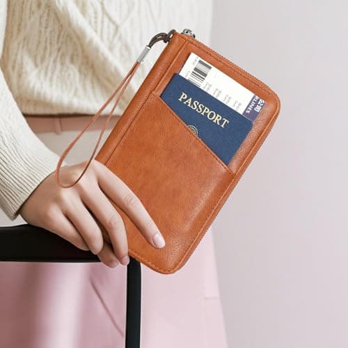 Men Passport Wallet for 3 Passports Women Passport Holder Travel Wallet Pu Leather Large Capacity Travel Document Holder Organiser RFID Trip Document Organizer Family for Cards ID Ticket (Brown) — view 5