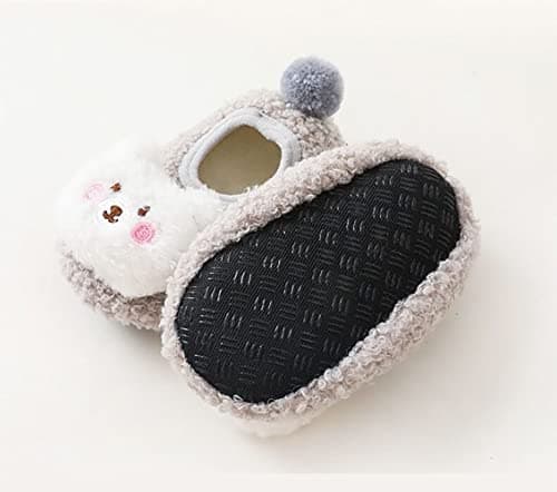 FedMois 3 Pairs Baby Boys Girls Non-Skid Indoor Fuzzy Slipper Shoes Socks Winter Warm, Pink, Grey and Beige, 12-18 Months — view 6