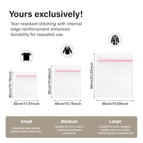 3 PCS Mesh Laundry Wash Bags, Mesh Laundry Bag For Delicates With Zipper, Washing Bag For Socks, Laundry Bag For Underwear, Tshirts, Swimsuit, Baby Clothes, Socks, Bra (60x50cm/50x40cm/40x30cm) — view 2