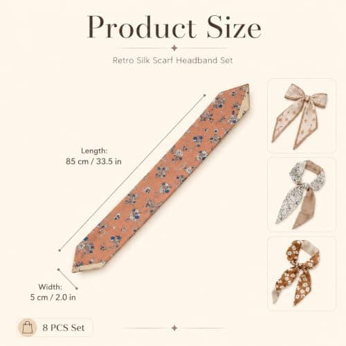 Homiladi 8 Pack Women's Hair Scarves, Satin Silk-Feel Headscarves — view 2