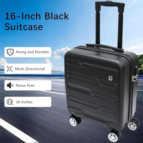 Unibos | 45cm Black Hard Shell Cabin Suitcase – Lightweight Hard Shell ABS Travel Luggage with 4 Spinner Wheels & Telescopic Handle– Short Trips, Weekend & City Breaks (Black) — view 5