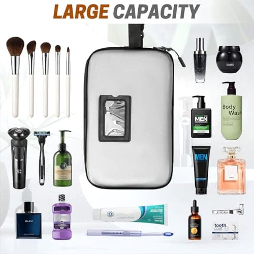 SWISSELITE Leather Toiletry Bag for Men, Water Resistant Dopp Kit for Toiletries Accessories with Wet/Dry Separation, Travel Essentials Shaving Bag Bathroom Organizer for Travel Gym Dorm (Silver, M) — view 6