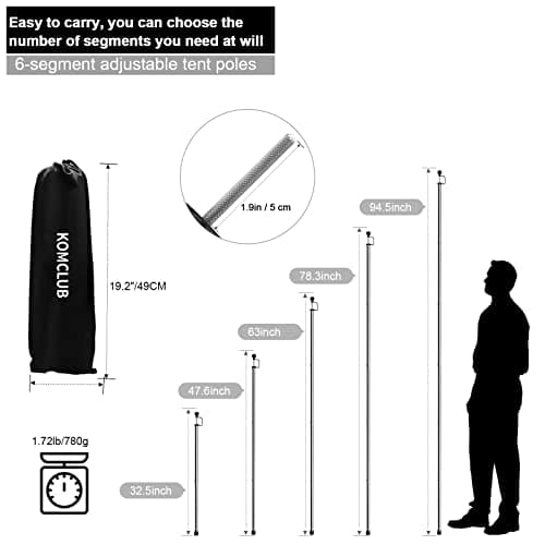 KOMCLUB Adjustable Tarp Poles 94.5" Camping Poles Stainless Steel Lightweight Tent Pole for Camping Hiking Outdoor Sport Activities… — view 2