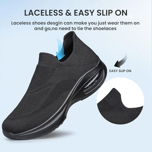 HOIYHEK Womens Slip On Trainers Walking Shoes with Non Slip Running Shoes Ultra-Lightweight Breathable Comfortable Mesh Sneakers for Gym Workout Walking Nursing & Casual Daily Black Size 6 — view 3