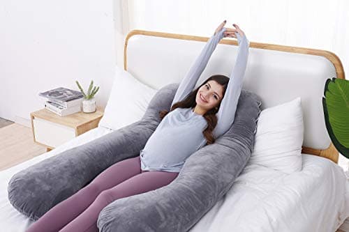 AS AWESLING Pregnancy Pillow, U Shaped Full Body Pillow, Nursing, Support and Maternity Pillow for Pregnant Women with Removable Velvet Cover (Grey) — view 6