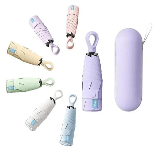 HUA JET Mini Umbrella for Women - UPF 50+ UV Protection, Sun & Rain Dual Use, Ultra-Compact Pocket Size, Lightweight Foldable Travel Umbrella with Case, Portable Shade for Beach, Commute (Purple)