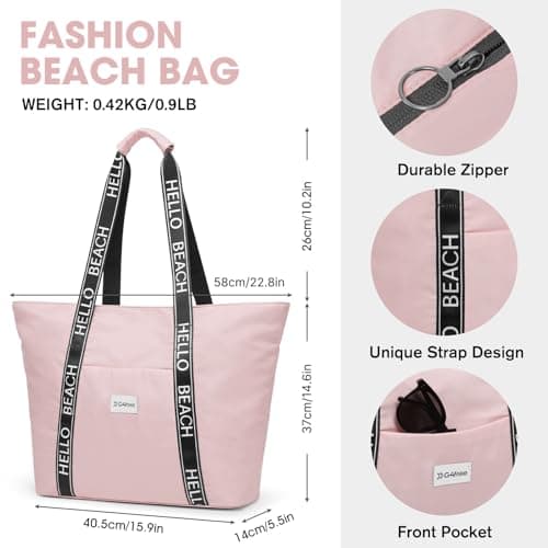 G4Free Beach Tote Bag Waterproof Sandproof Shoulder Bag Beach Bag Large Sports Bag Shopping Bag for Women, pink — view 5