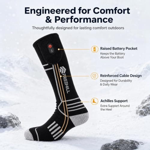 FREEHILL Merino Wool Rechargeable Heated Socks, Full Sole Heating, Black XL — view 5