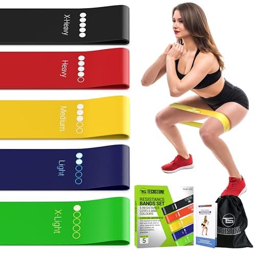 TechStone Resistance Bands Set for Men and Women, Pack of 5 Different Resistance Levels Elastic Band for Home Gym Long Exercise Workout – Great Fitness Equipment for Training, Yoga – Free Carrying Bag