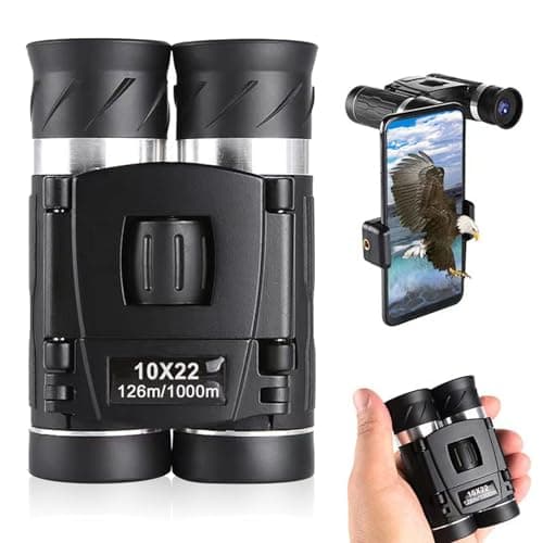 Mini Binoculars 10x22, Compact Binoculars for Adults Children Teenagers Waterproof Foldable Binoculars with Carry Bag for Bird Watching, Hiking, Hunting, Sightseeing