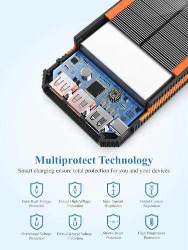 Solar Charger Power Bank 20000mAh, Portable Solar Panel Charger with Bright LEDs & 4 USB Outputs, Quick Charging Solar Phone Charger Battery Pack for Smartphone Tablets Camping Outdoor (Black) — view 6