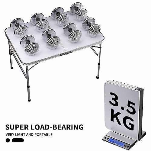 Lucn 3ft Folding Camping Table, Portable Foldable Pop-Up Picnic Tables for Outdoor Indoor Garden, Balcony Market Kitchen Work Table, 2 Height 67/37cm, Table Top Size: 90x60cm — view 4