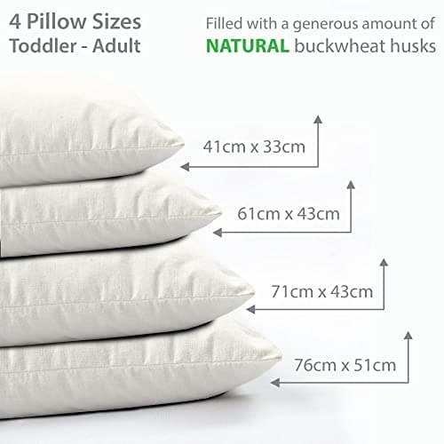 rucomfy Beanbags Organic Buckwheat Husk Bed Pillow in Plain Woven Unbleached 100% Cotton. Breathable Cooling Cushion for Enhanced Sleep. Supportive Pillow to Help Neck Pain. Arrives Filled (33 x 41cm) — view 2
