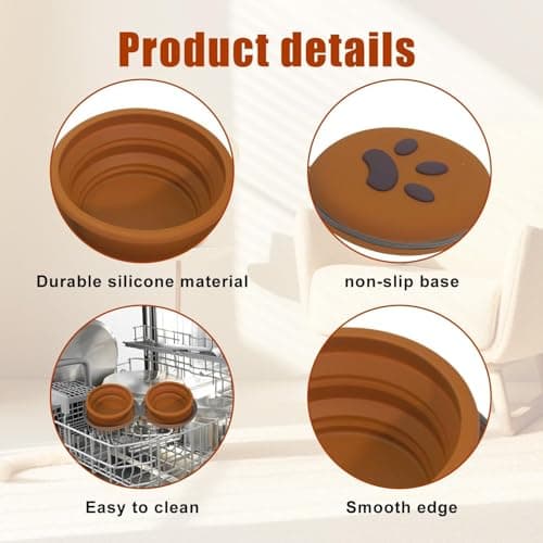 Collapsible Dog Bowls, 2-in-1 Silicone Pet Food and Water Bowl with Carabiner, Portable Double Compartment Dish for Travel, Camping, Hiking Puppy Essentials — view 3
