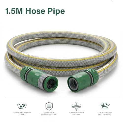 1.5m Short Hose Pipe ø 11 mm (1/2") | Universal Connection Kit | Small Hosepipe Including 3/4'' Male Threaded | 2 in 1 Tap Adapter | Fitting Kit for Garden Hose Reel Cart — view 6