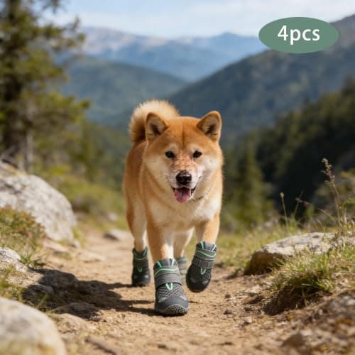 Dog Shoes 4 Pack with Reflective Straps, Rubber Sole, Waterproof Toe — view 4