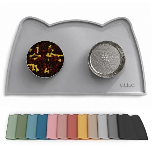OHMO Silicone Cat Food Mat for Food&Water Bowls, 46x25cm, Ash Grey